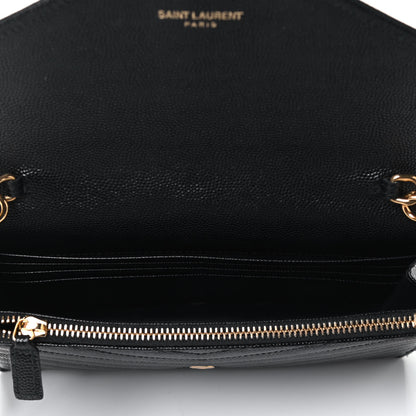 Saint Laurent Grain De Poudre Matelasse Chevron Monogram Envelope Chain Wallet Black 4 of 4