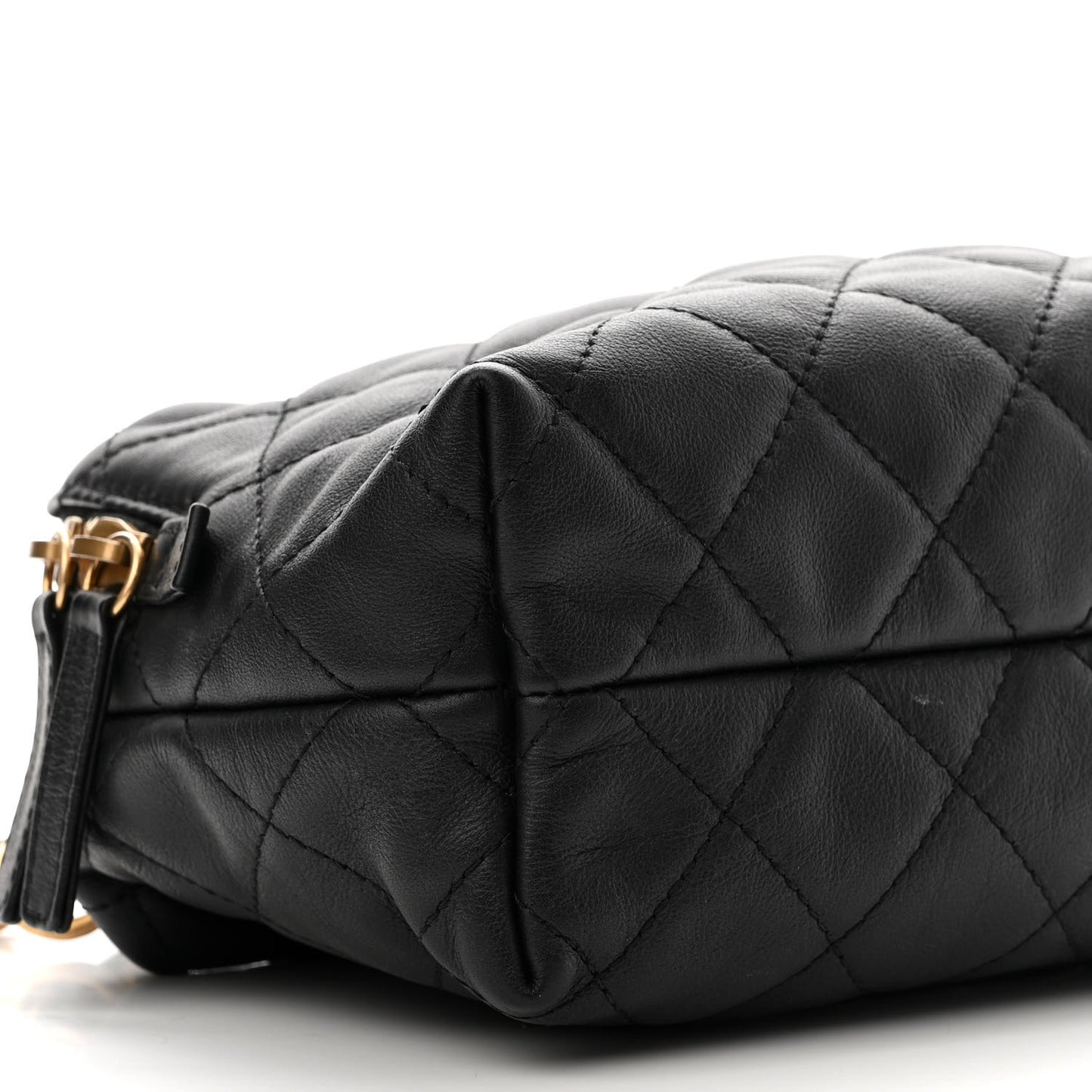 Calfskin Quilted Mini Bowling Bag Black