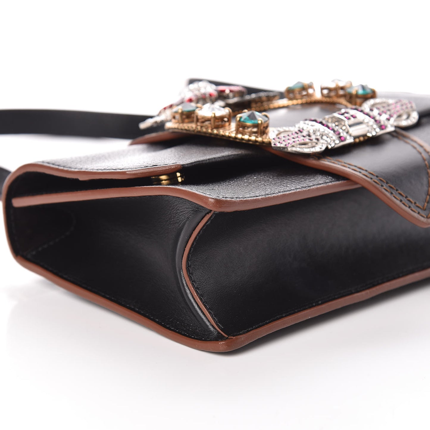Goatskin Madras Soft Calf Crystal Embellished Shoulder Bag Black
