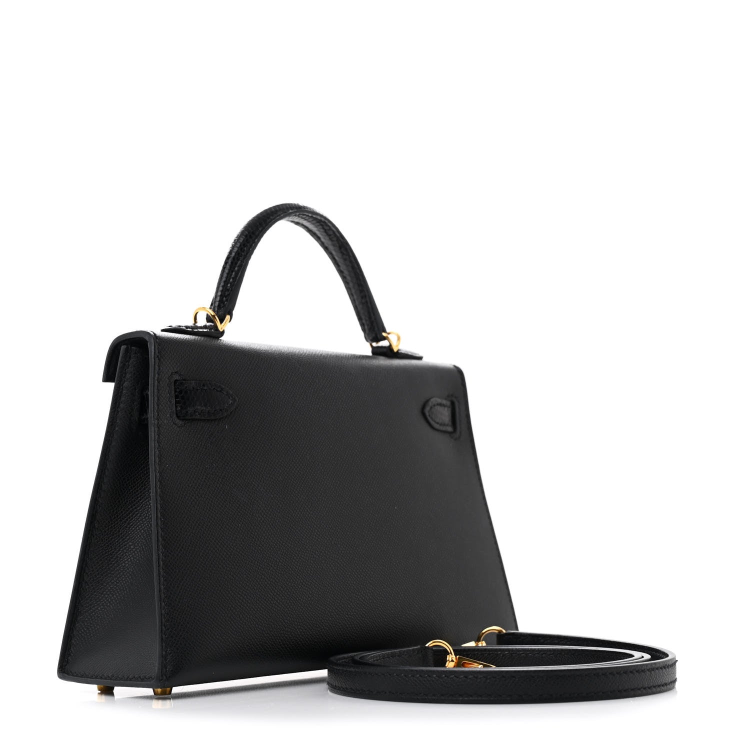 Hermes Madame Calfskin Lizard Mini Kelly Sellier Touch 20 Black 2 of 13