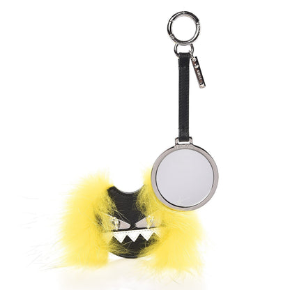 Fendi Fox Mink Fur Mirror Monster Bag Bug Charm Black Yellow 5 of 6