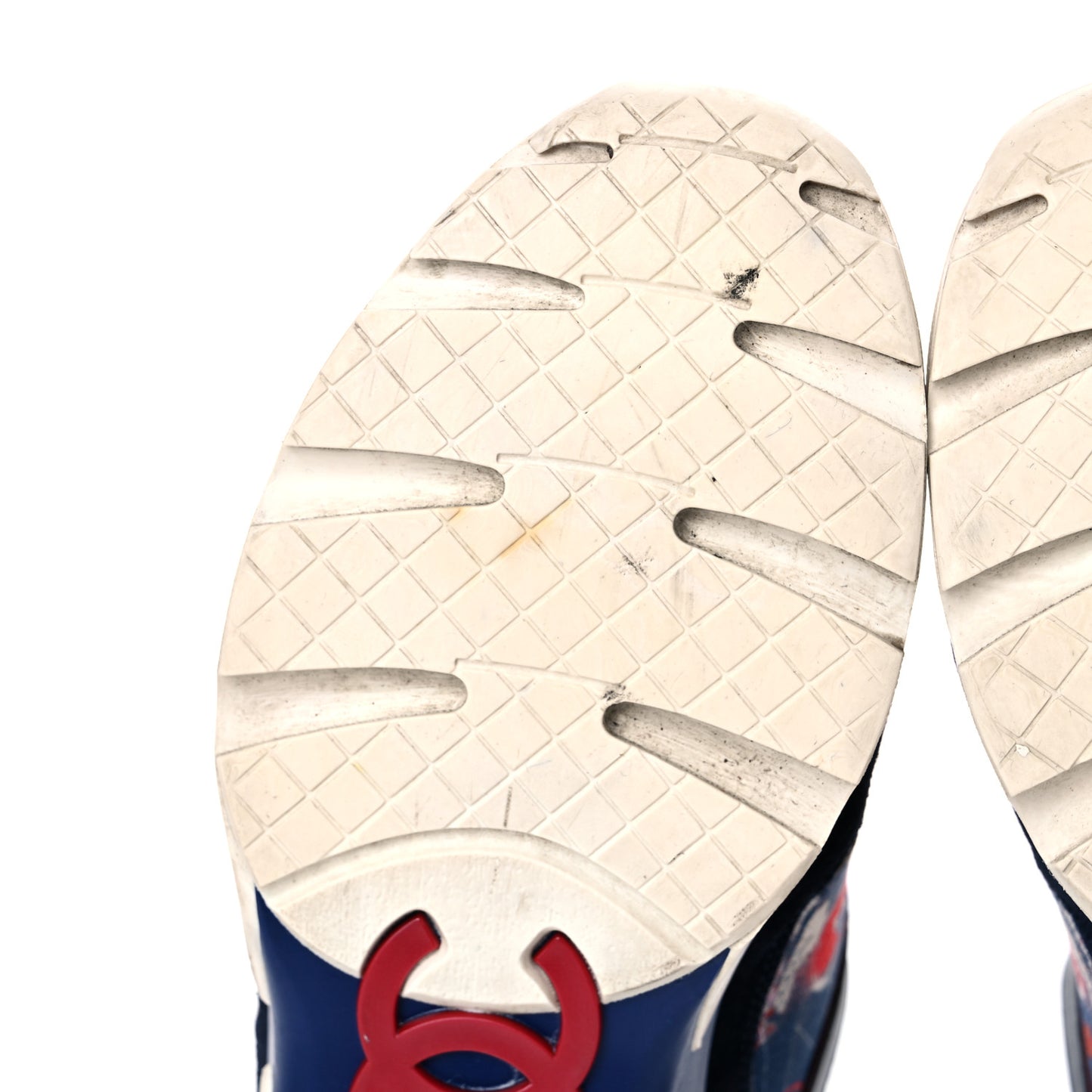 Canvas Suede Calfskin Womens CC Sneakers 35.5 Navy Red Black
