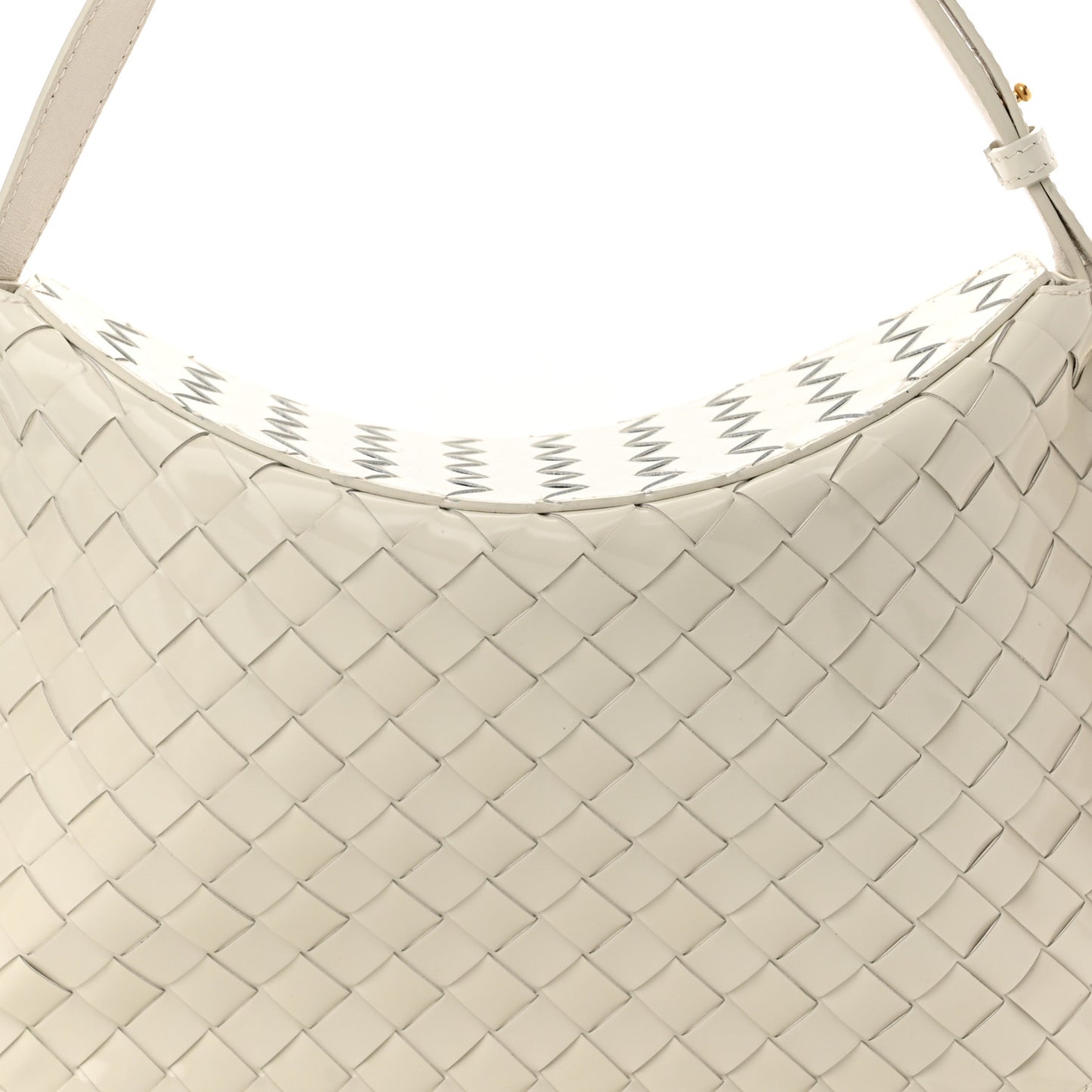 Brushed Calfskin Intrecciato Cradle Fold Over Shoulder Bag White