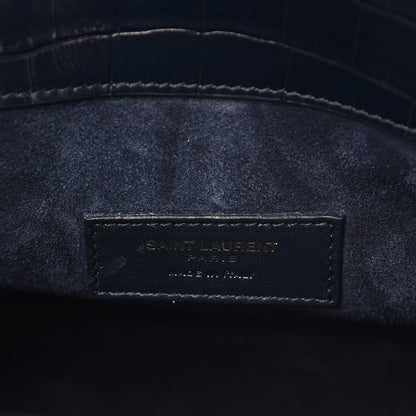 Saint Laurent Calfskin Crocodile Embossed Baby Supple Sac De Jour Navy 8 of 8