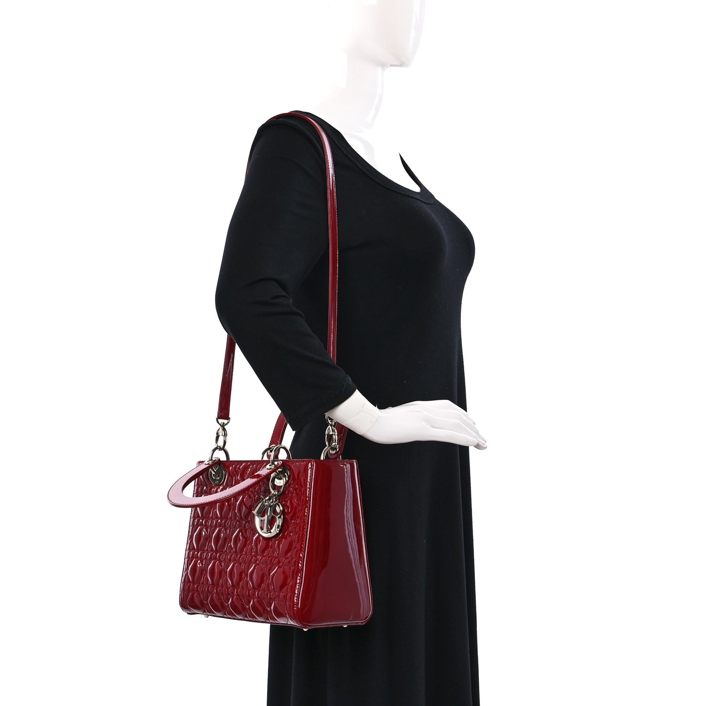 Patent Cannage Medium Lady Dior Red