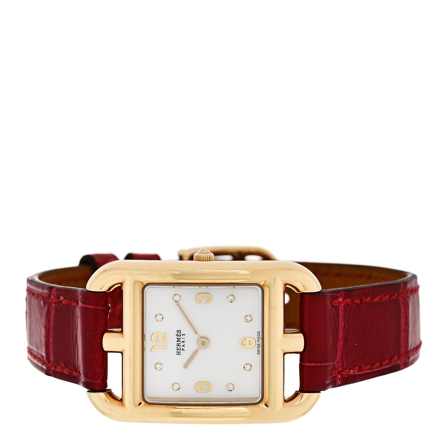 18K Yellow Gold Alligator Diamond Mother of Pearl 23mm Cape Cod Quartz Watch Braise