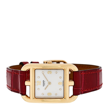 Hermes 18K Yellow Gold Alligator Diamond Mother of Pearl 23mm Cape Cod Quartz Watch Braise 2 of 5