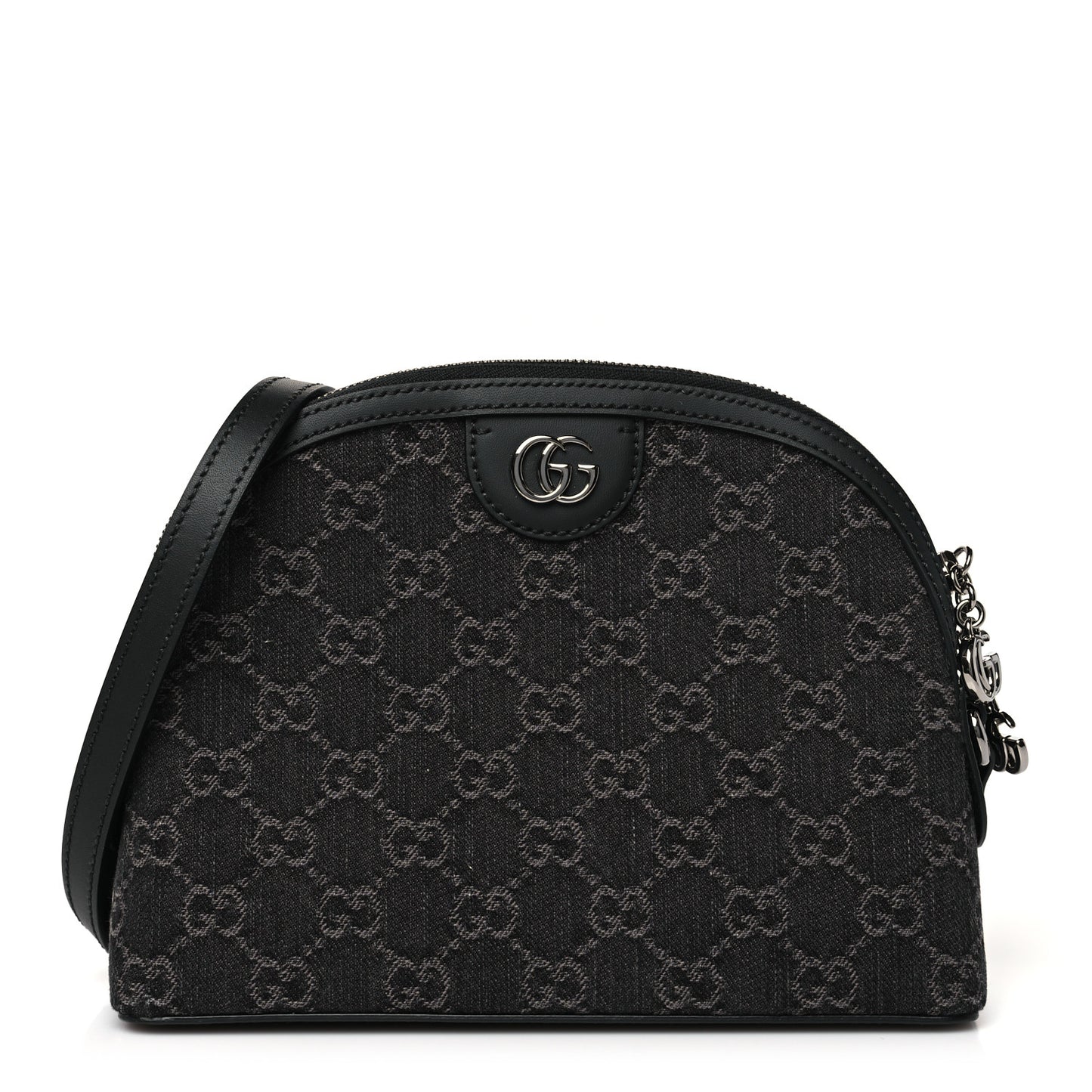 Denim Cuoio Harness GG Monogram Small Ophidia Dome Shoulder Bag Black Medium Grey