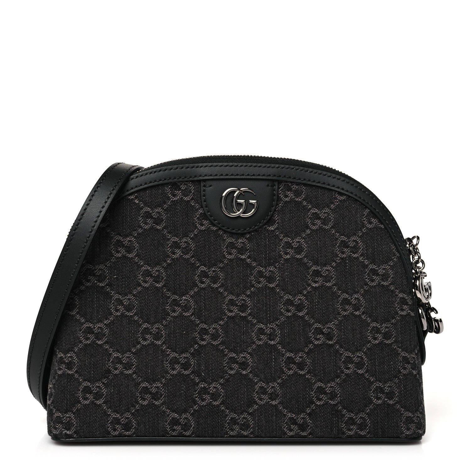 Gucci Denim Cuoio Harness GG Monogram Small Ophidia Dome Shoulder Bag Black Medium Grey 1 of 10