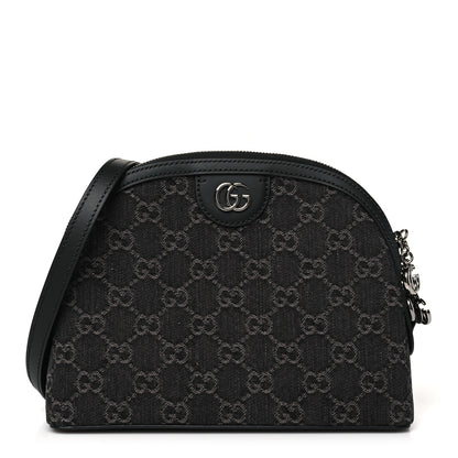 Gucci Denim Cuoio Harness GG Monogram Small Ophidia Dome Shoulder Bag Black Medium Grey 1 of 10