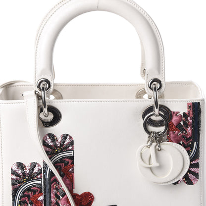 Christian Dior Smooth Calfskin Embroidered Medium Lady Dior White Multicolor 11 of 11