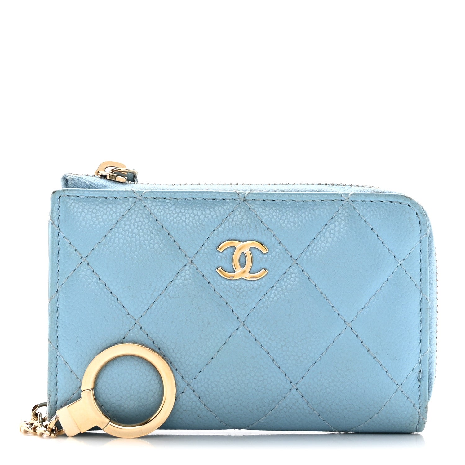 Chanel Caviar Quilted Zipped Key Holder Case Light Blue 1 of 19