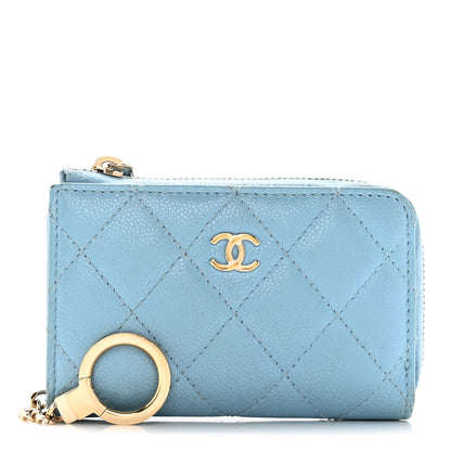 Chanel Caviar Quilted Zipped Key Holder Case Light Blue 1 of 19