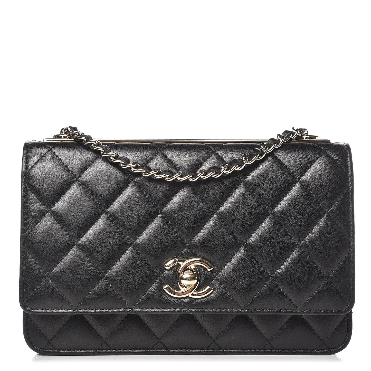Lambskin Quilted Trendy CC Wallet On Chain WOC Black