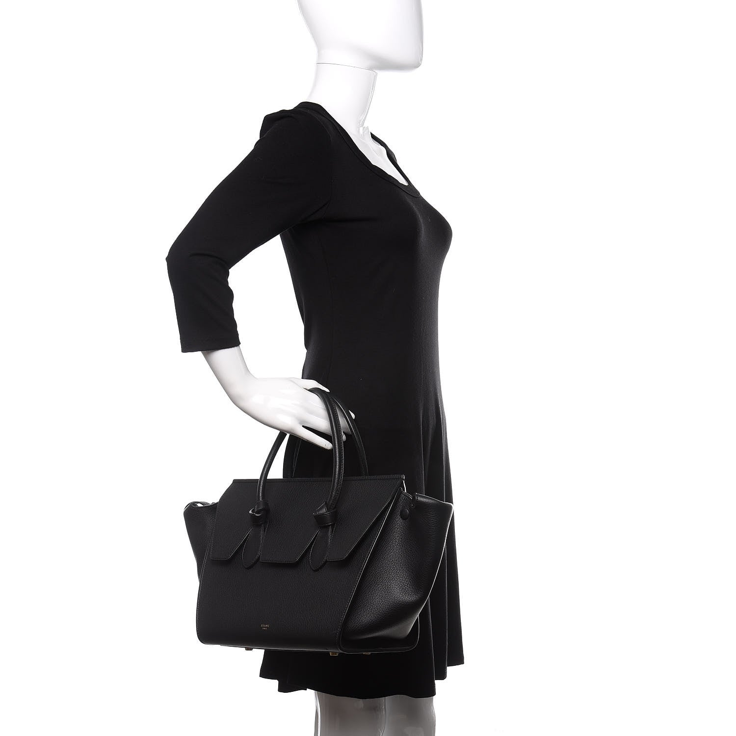 Celine Crisped Calfskin Small Tie Knot Tote Black 2 of 9