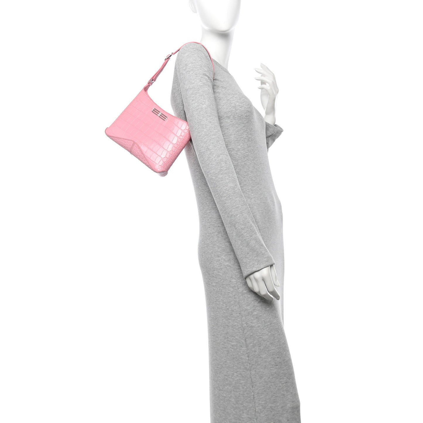 Shiny Super Supple Calfskin Crocodile Embossed Small XX Bag Sweet Pink