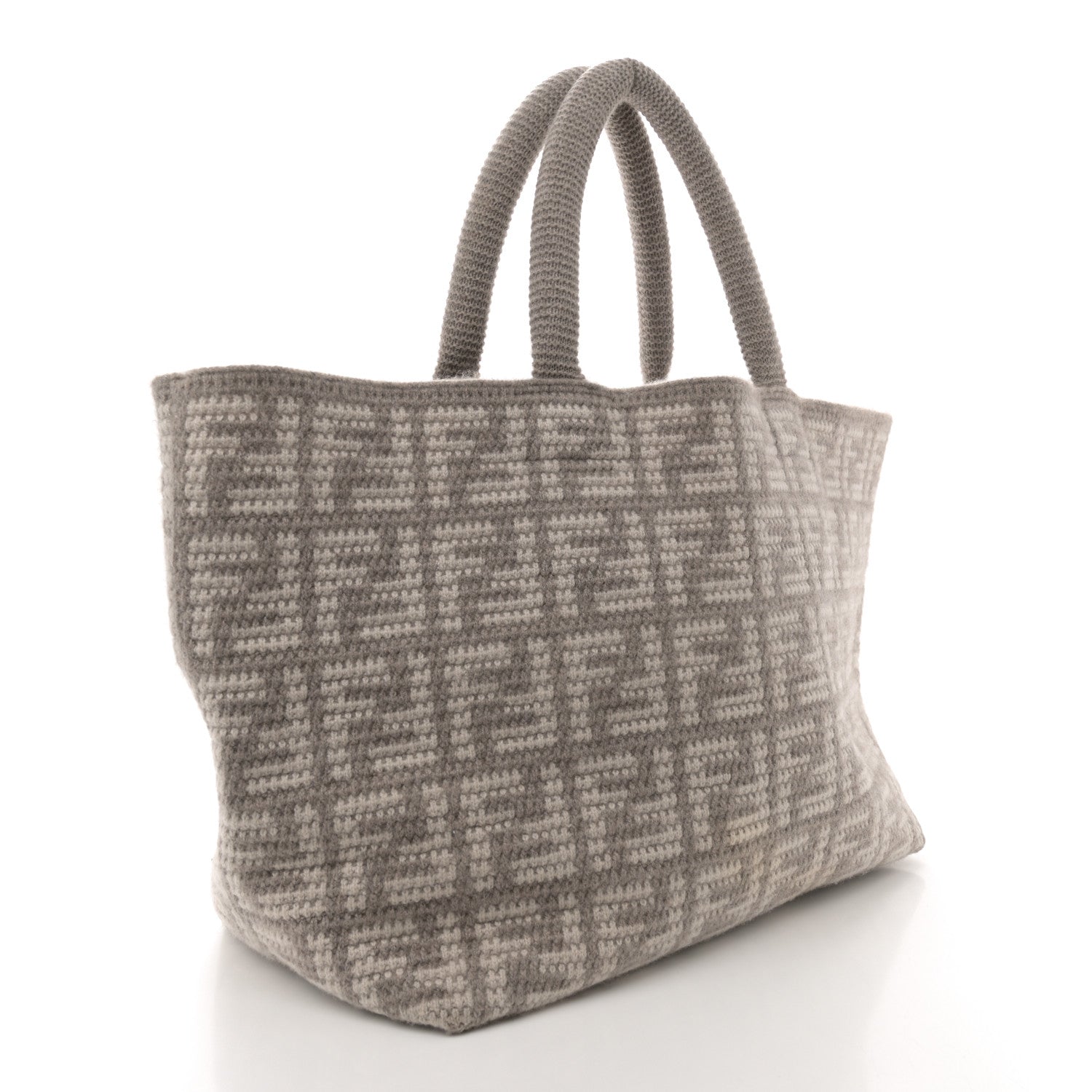 Fendi Cashmere Knit FF Large Shopper Tote Tortora 3 of 9