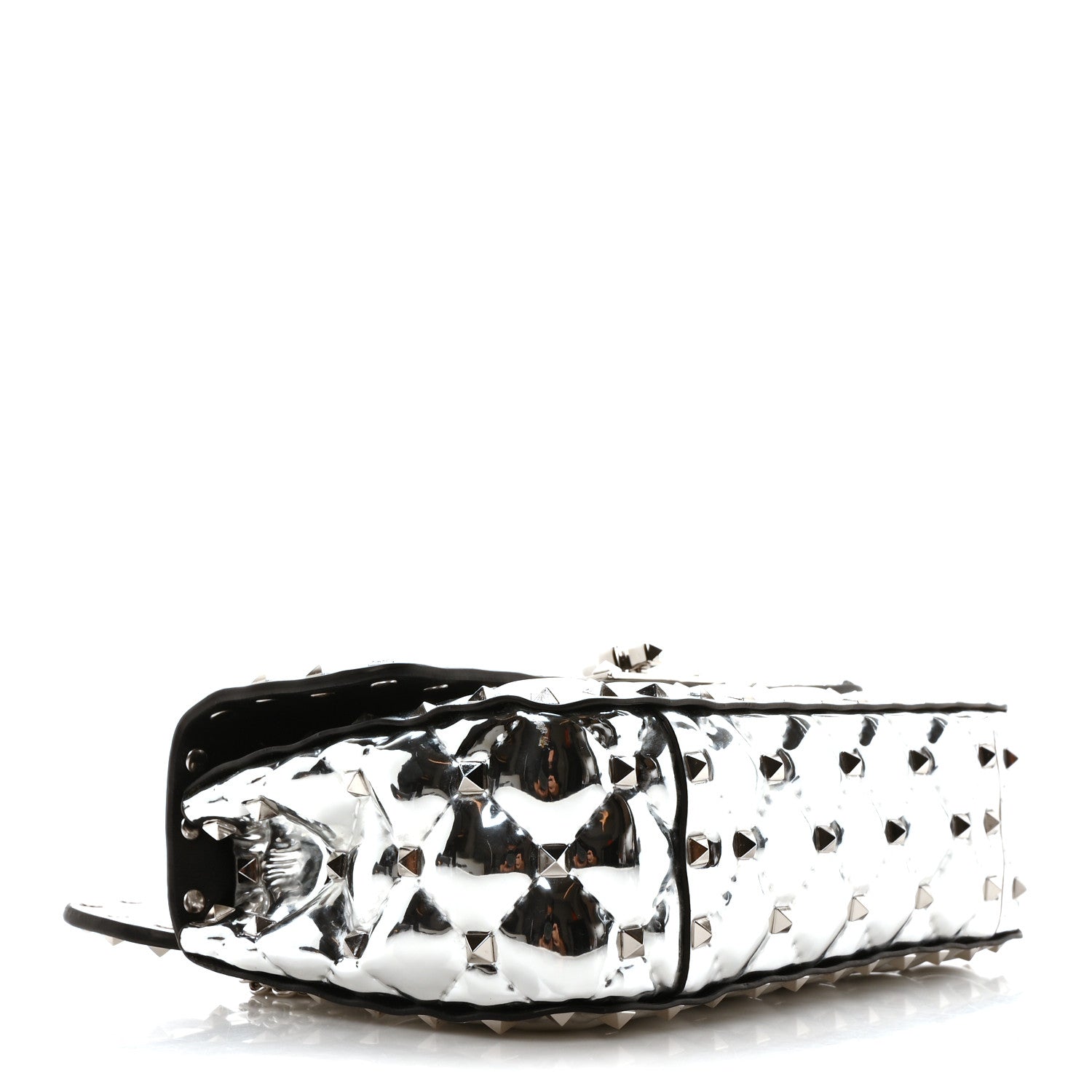 Valentino Garavani Metallic Patent Quilted Small Rockstud Spike Shoulder Bag Silver 4 of 9