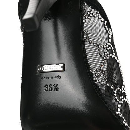 Gucci Tela Retino Kid Scamosciato Crystal GG Monogram Square G 95mm Slide Sandals 36.5 Black 6 of 8