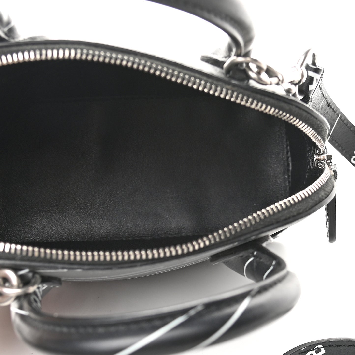 Calfskin Logo Print XXS Ville Top Handle Bag Black White