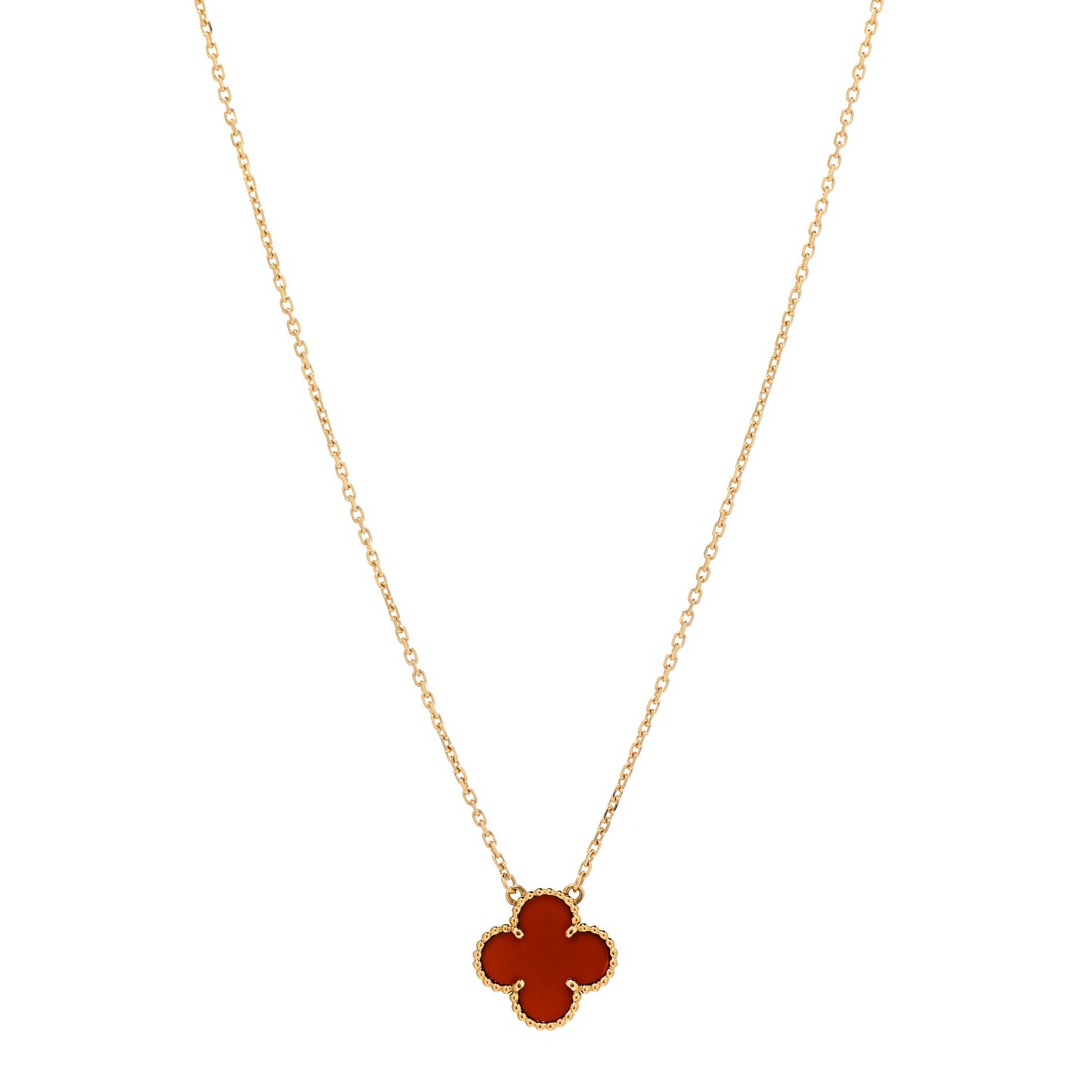 18K Yellow Gold Carnelian Vintage Alhambra Pendant Necklace