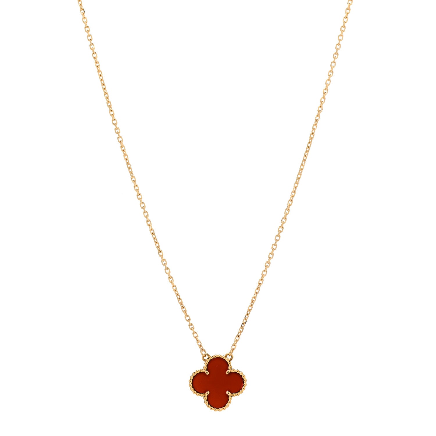 Van Cleef & Arpels 18K Yellow Gold Carnelian Vintage Alhambra Pendant Necklace 1 of 6