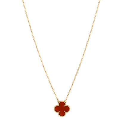 Van Cleef & Arpels 18K Yellow Gold Carnelian Vintage Alhambra Pendant Necklace 1 of 6