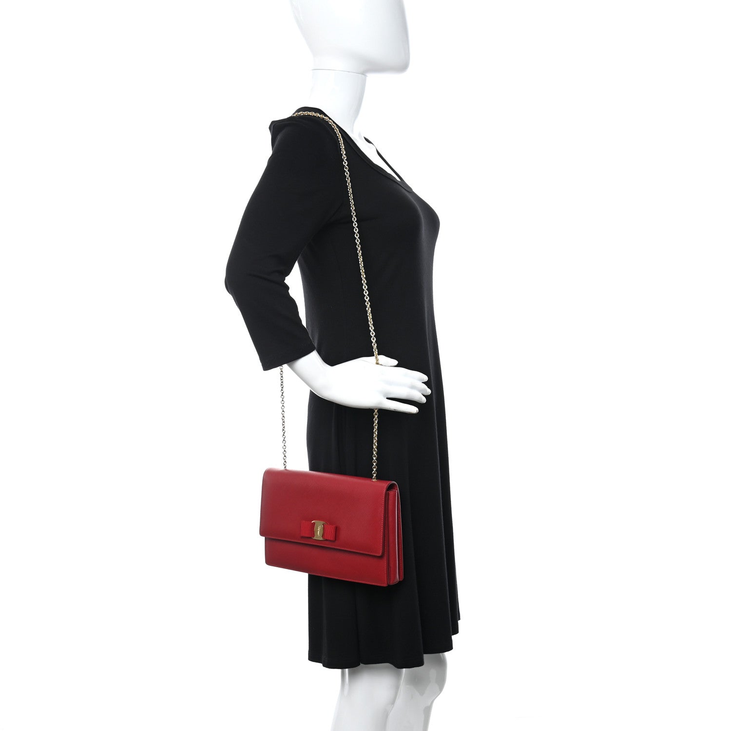 Salvatore Ferragamo Printed Calfskin Ginny Shoulder Bag Red 2 of 9
