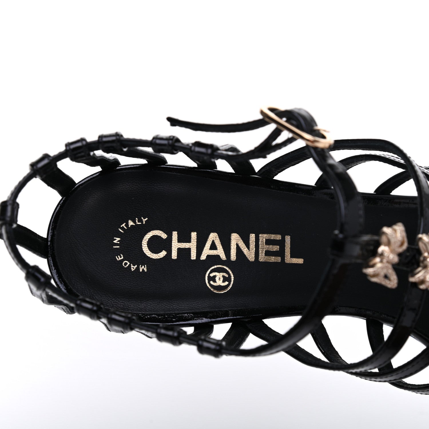 Chanel Patent Calfskin Crystal Bow Strappy Sandals 39.5 Black 7 of 13
