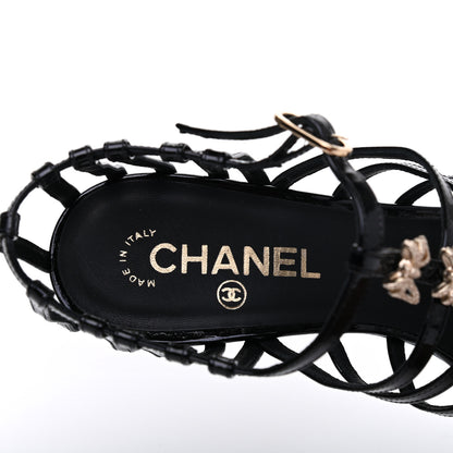 Chanel Patent Calfskin Crystal Bow Strappy Sandals 39.5 Black 7 of 13