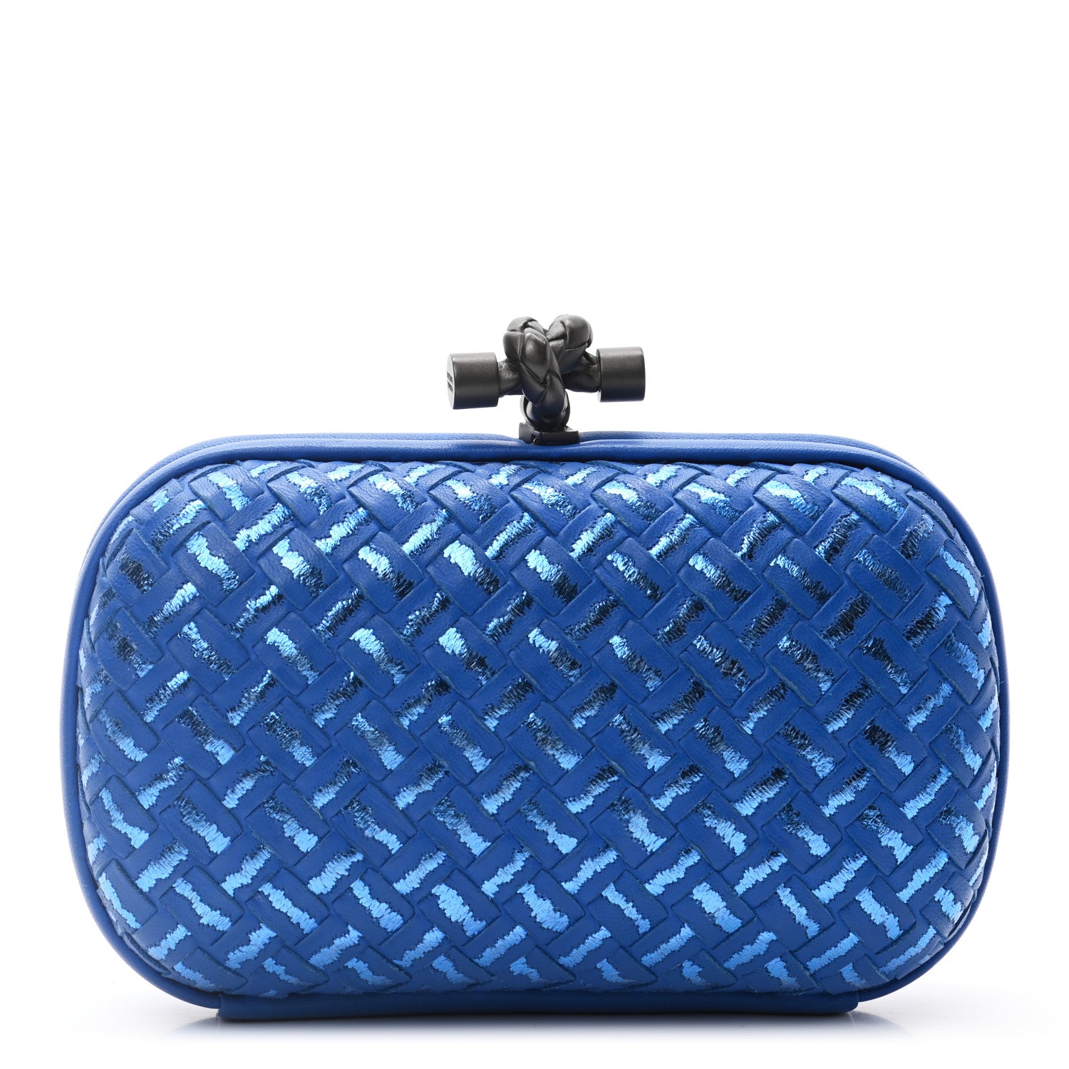 Bottega Veneta Nappa Intrecciato Metallic Placcato Knot Clutch Signal Blue 1 of 6