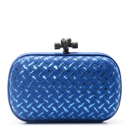 Bottega Veneta Nappa Intrecciato Metallic Placcato Knot Clutch Signal Blue 1 of 6