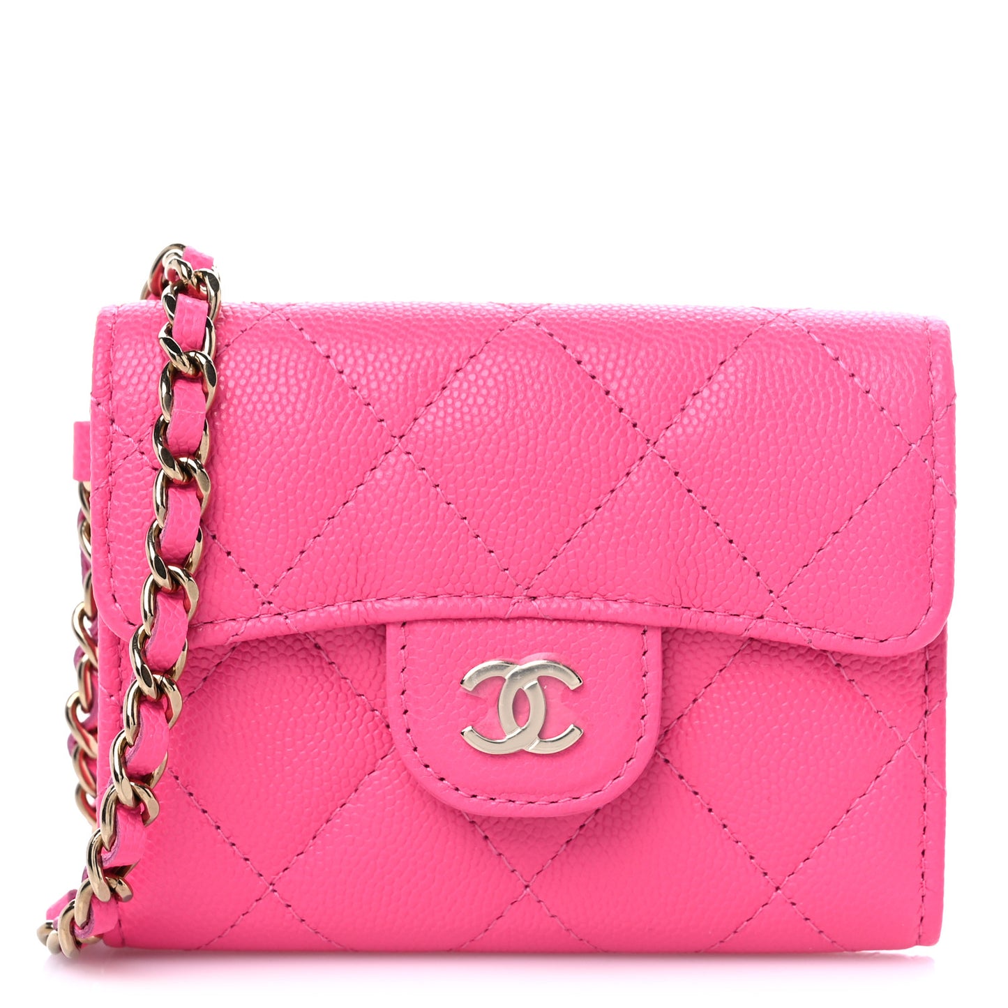 Caviar Quilted Flap Card Holder Chain Wristlet Rose