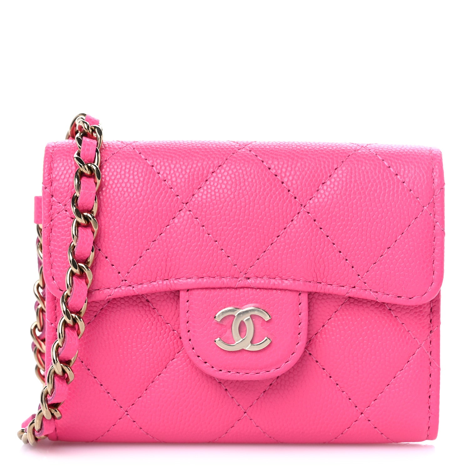 Chanel Caviar Quilted Flap Card Holder Chain Wristlet Rose 1 of 8