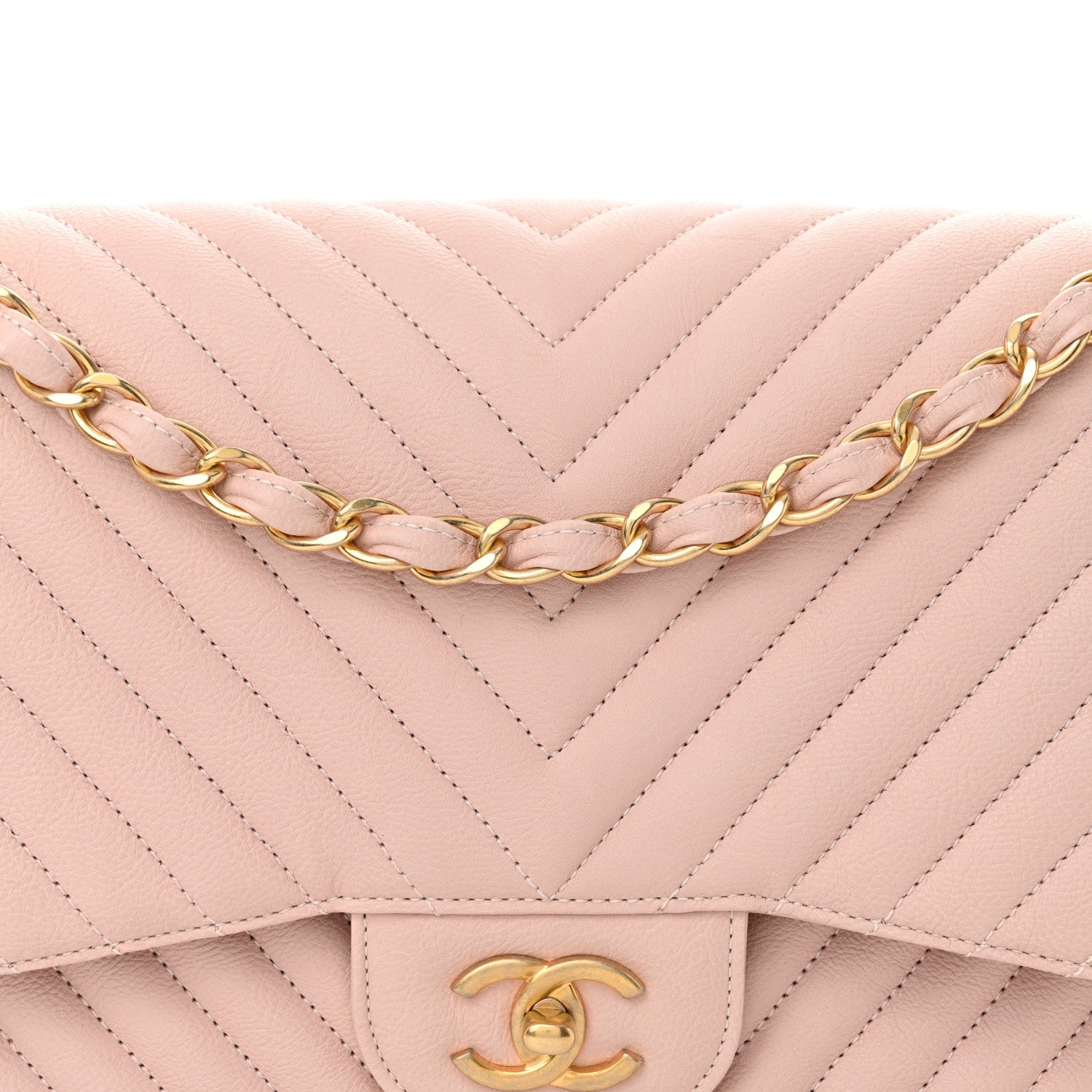 Chanel Calfskin Chevron Quilted Jumbo Double Flap Light Pink 8 of 10
