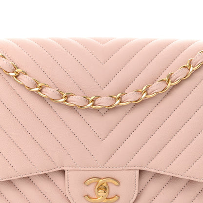 Chanel Calfskin Chevron Quilted Jumbo Double Flap Light Pink 8 of 10