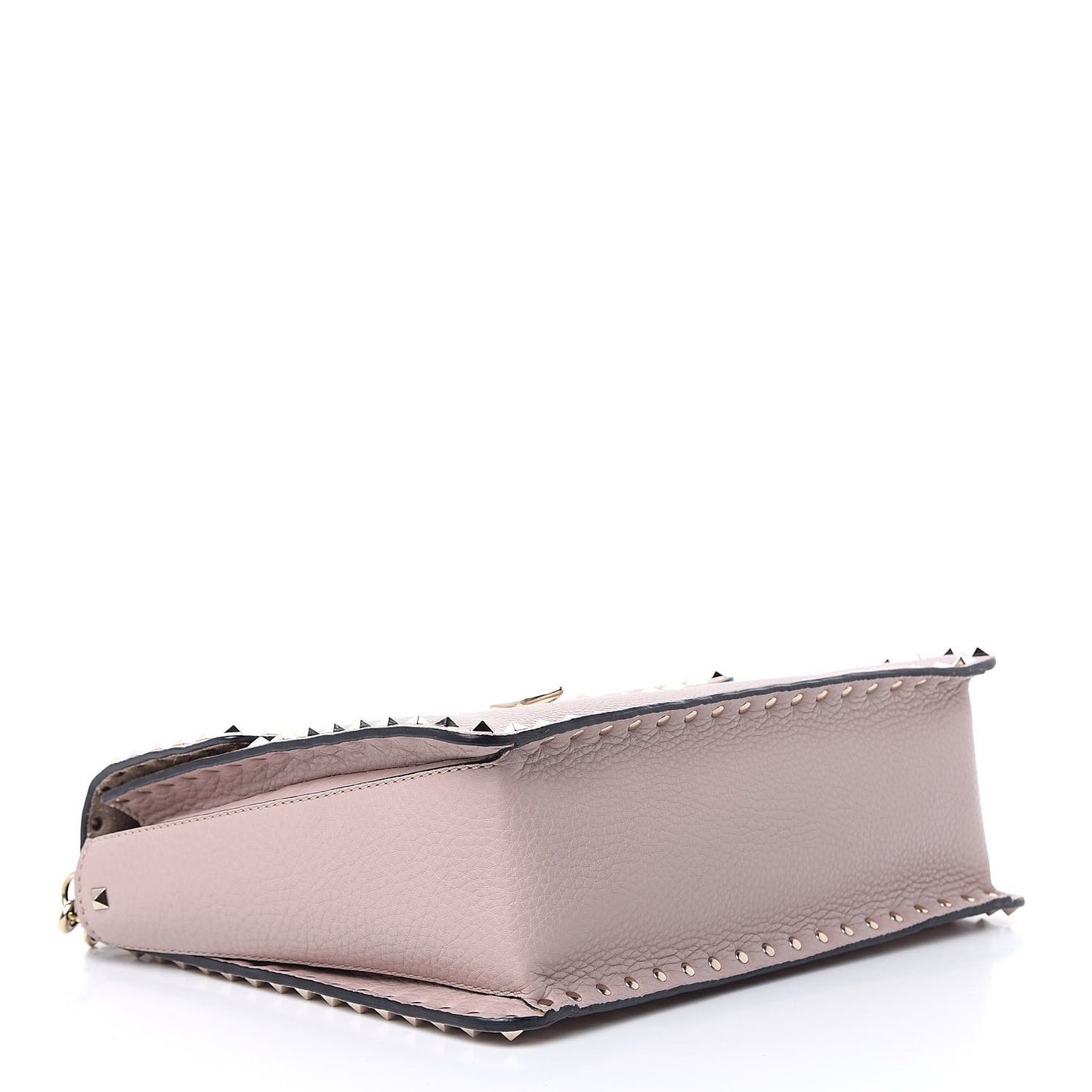 Grained Calfskin Rockstud Top Handle Flap Shoulder Bag Poudre