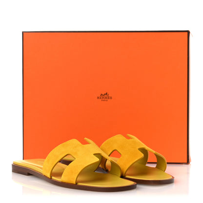 Hermes Suede Goatskin Oran Sandals 37 Jaune Bouton 11 of 11