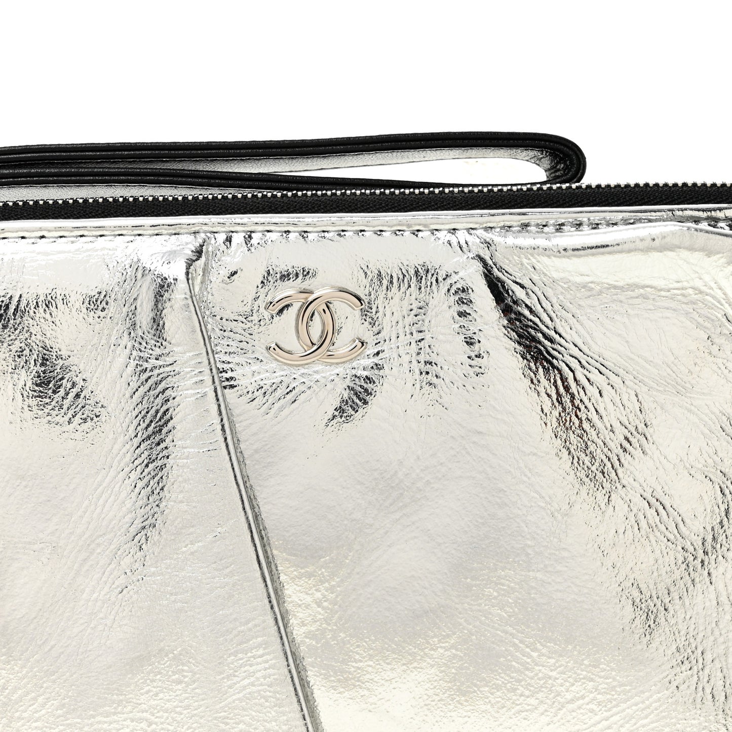 Metallic Lambskin Wave Clutch Black Silver