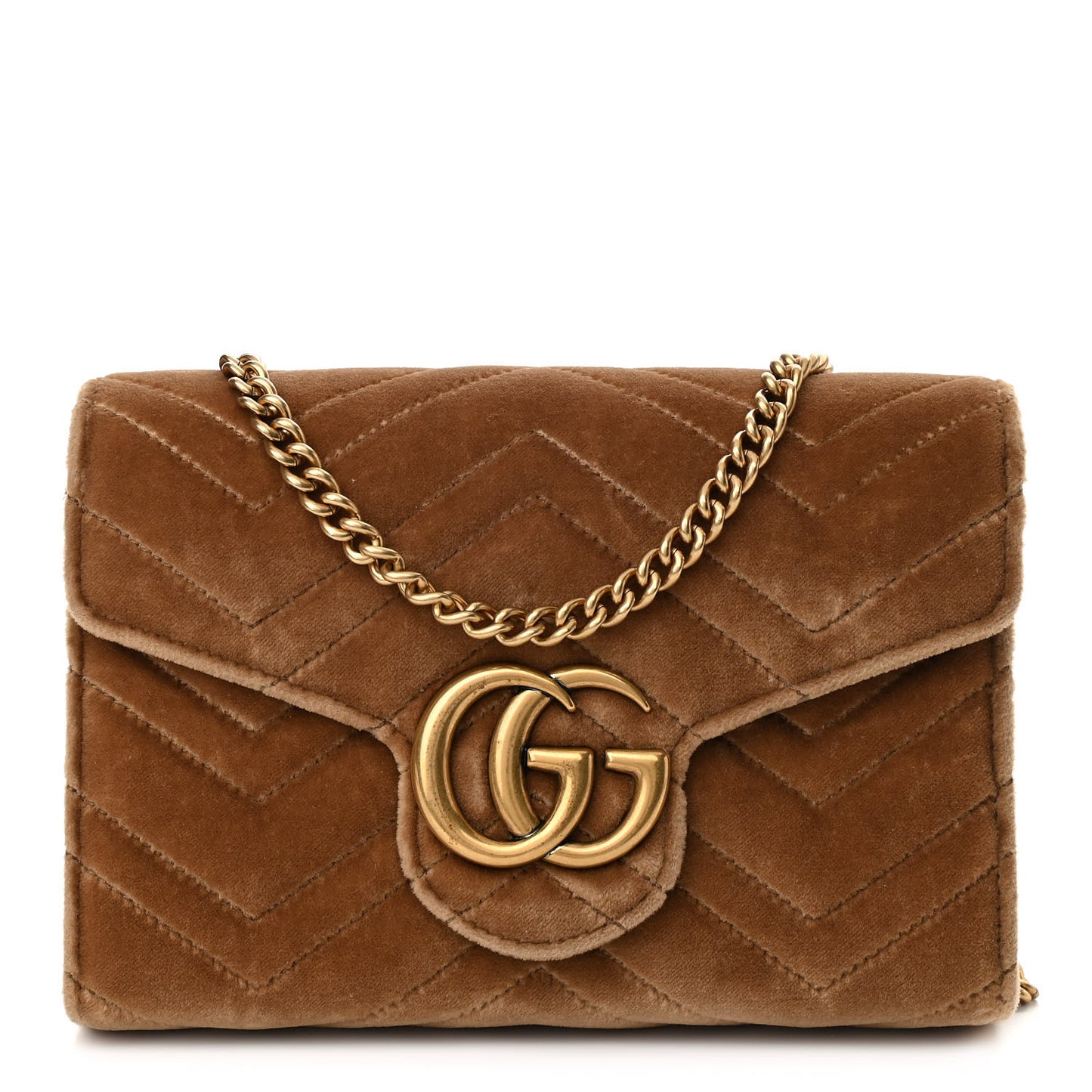Velvet Matelasse GG Marmont Chain Wallet Taupe