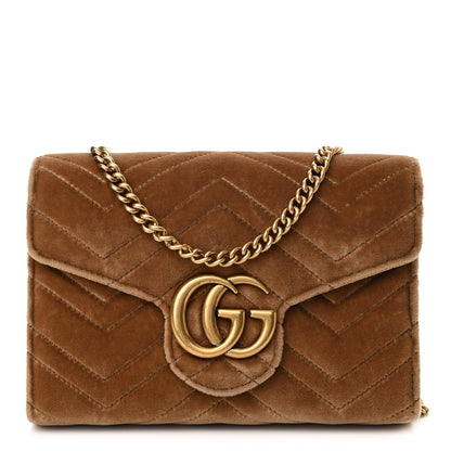 Gucci Velvet Matelasse GG Marmont Chain Wallet Taupe 1 of 11