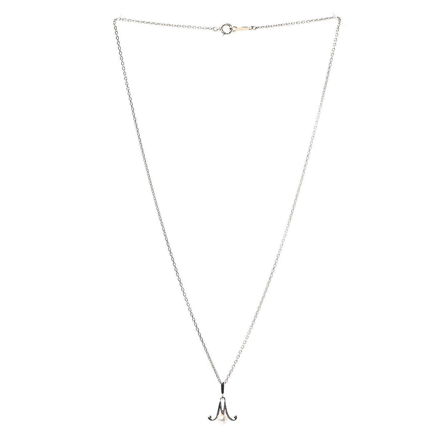 18K Yellow Gold Akoya Pearl 3.5mm M Pendant Necklace