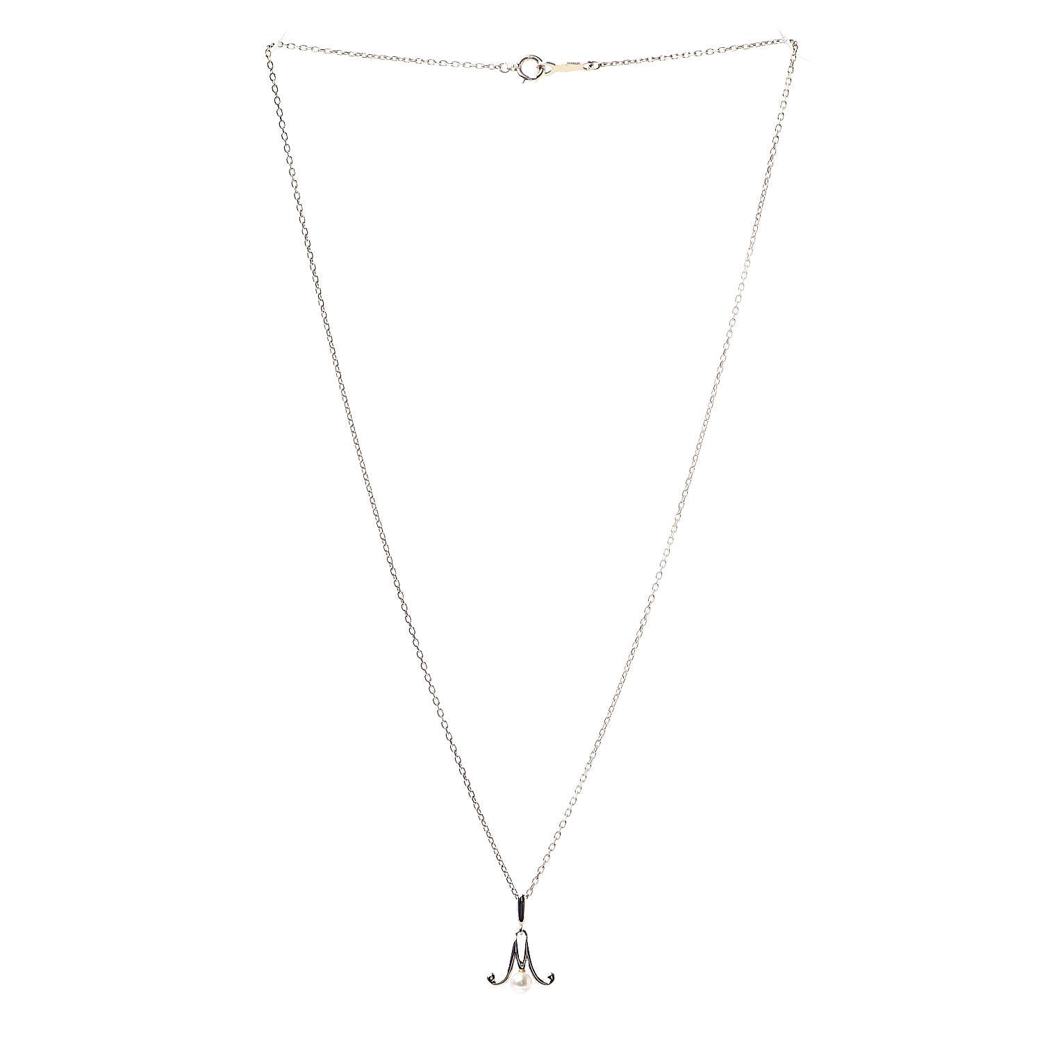 Mikimoto 18K Yellow Gold Akoya Pearl 3.5mm M Pendant Necklace 3 of 5