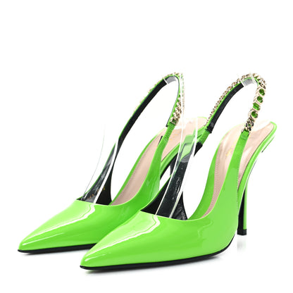Gucci Patent Signoria Slingback Pumps 36.5 Electric Green 4 of 10