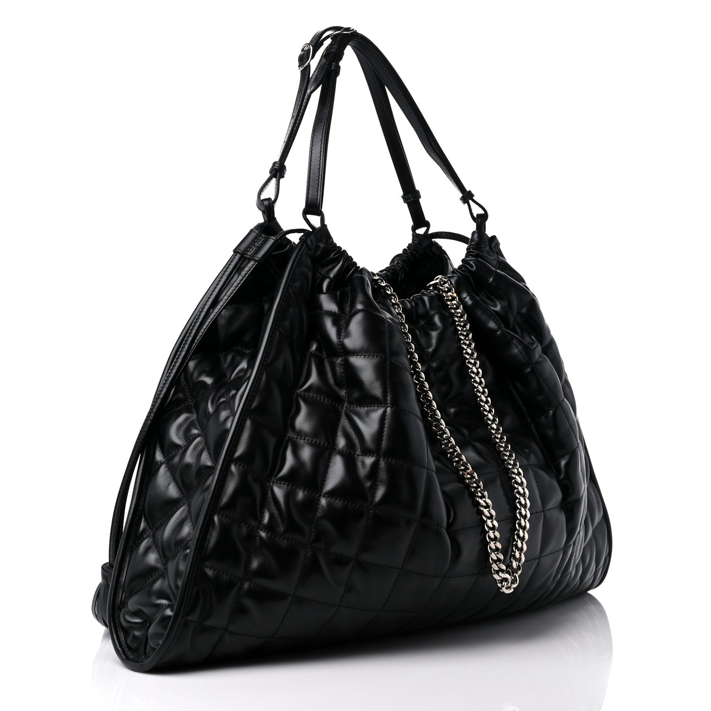 Calfskin Quilted Large Deco Tote Bag Black