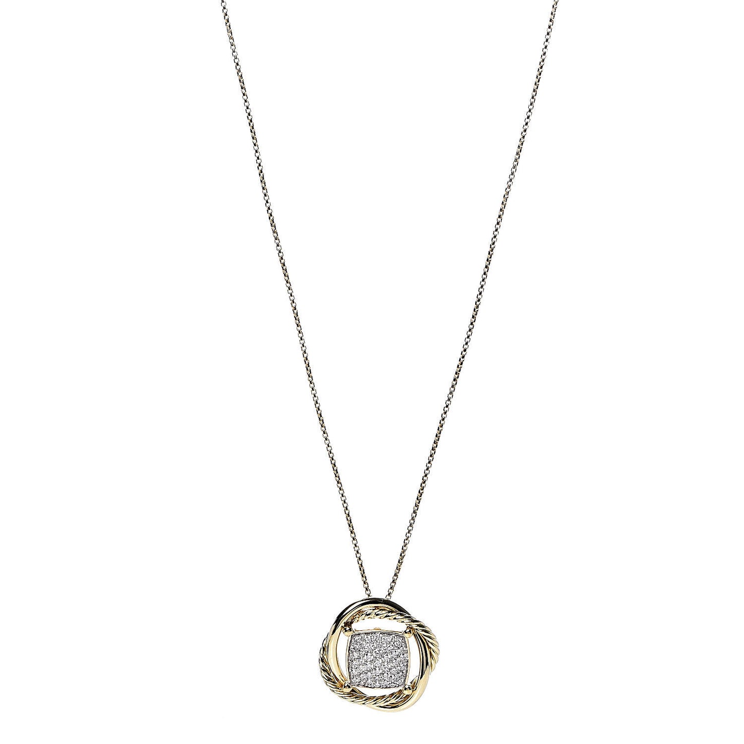 18K Yellow Gold Pave Diamond Crossover Pendant Necklace