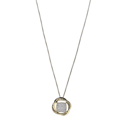 David Yurman 18K Yellow Gold Pave Diamond Crossover Pendant Necklace 1 of 6
