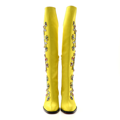 Christian Louboutin Satin Morgan Fleur 70 Over The Knee Boots 38 Yellow 2 of 9