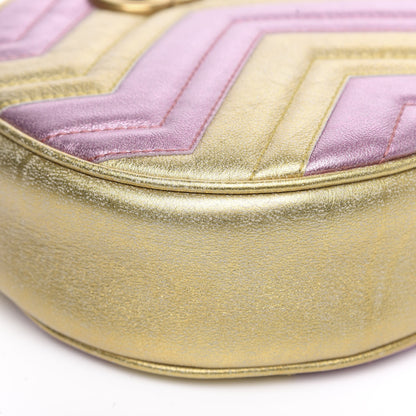 Gucci Metallic Nappa Matelasse Heart Mini GG Marmont Round Shoulder Bag Oro Vecchio Rosa 9 of 10