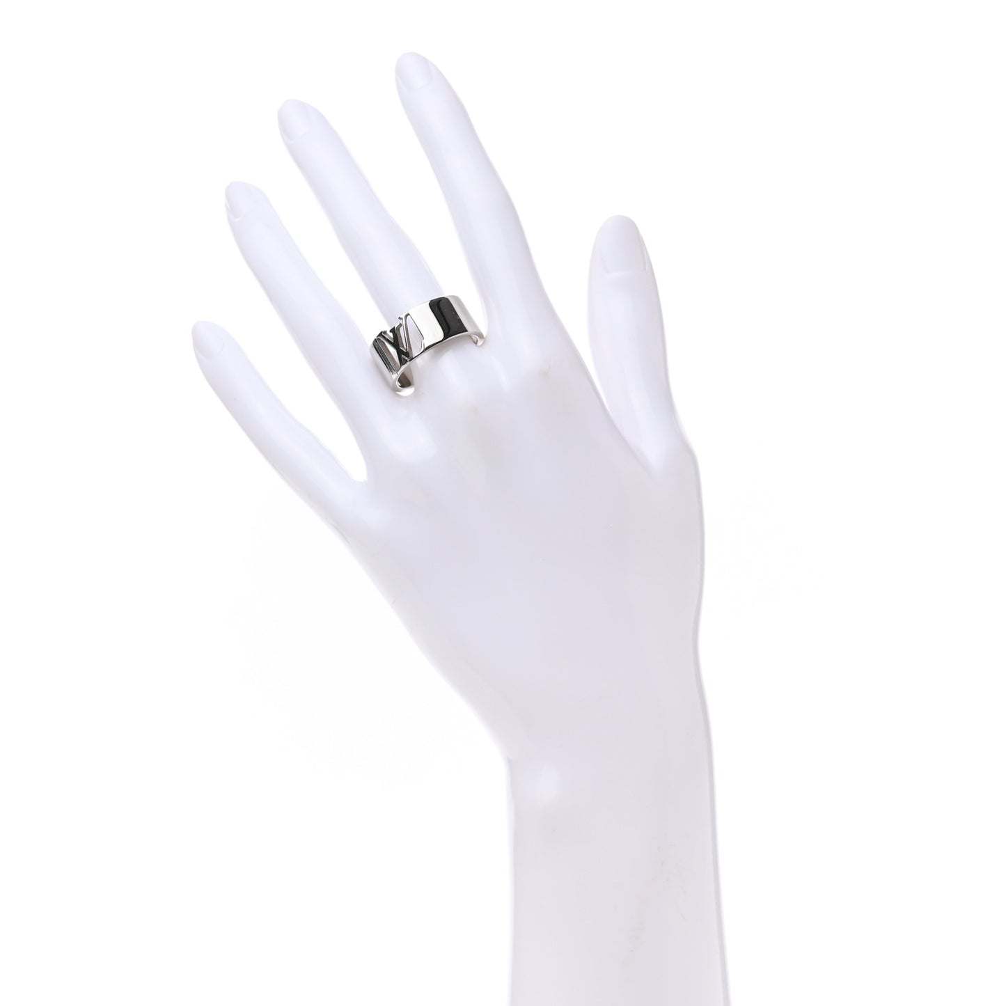 Metal LV Signature Logo Ring L Silver